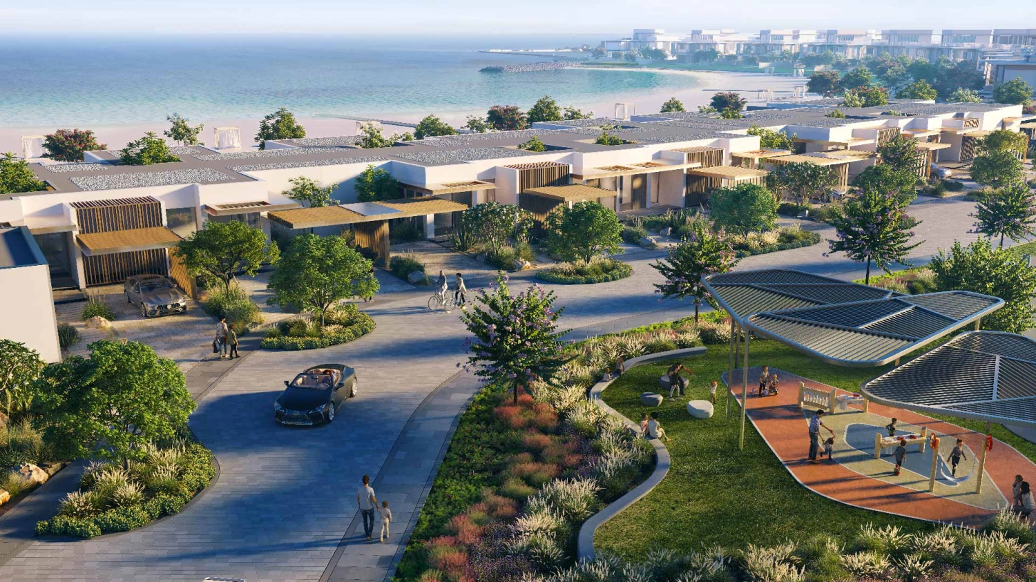 Pathways and gardens designed for wellness outside SHA Residences Abu Dhabi